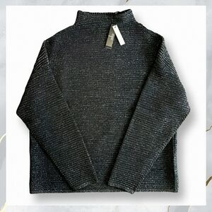 NWT! Tahari Mock Turtleneck Sweater Women's Size XL BLACK LUREX Viscose Blend